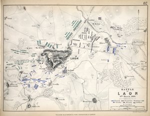 Kartta Laonin taistelusta, julkaissut William Blackwood and Sons, Edinburgh ja London, 1848 (käsinvärinen kaiverrus)